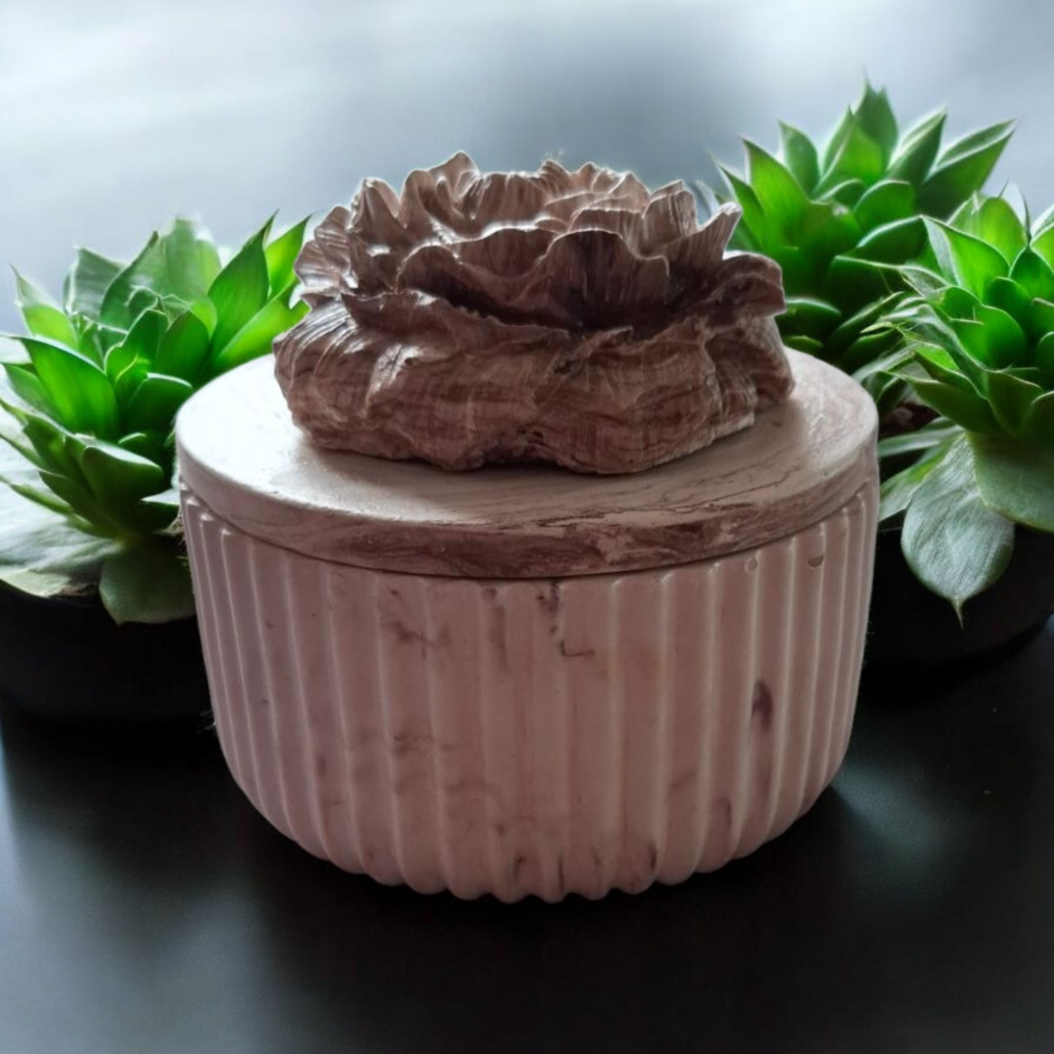 Eco-Friendly Soy Candle – Unique Gypsum Vessel Minimalist handmade candle in gypsum container, sustainable soy wax.
