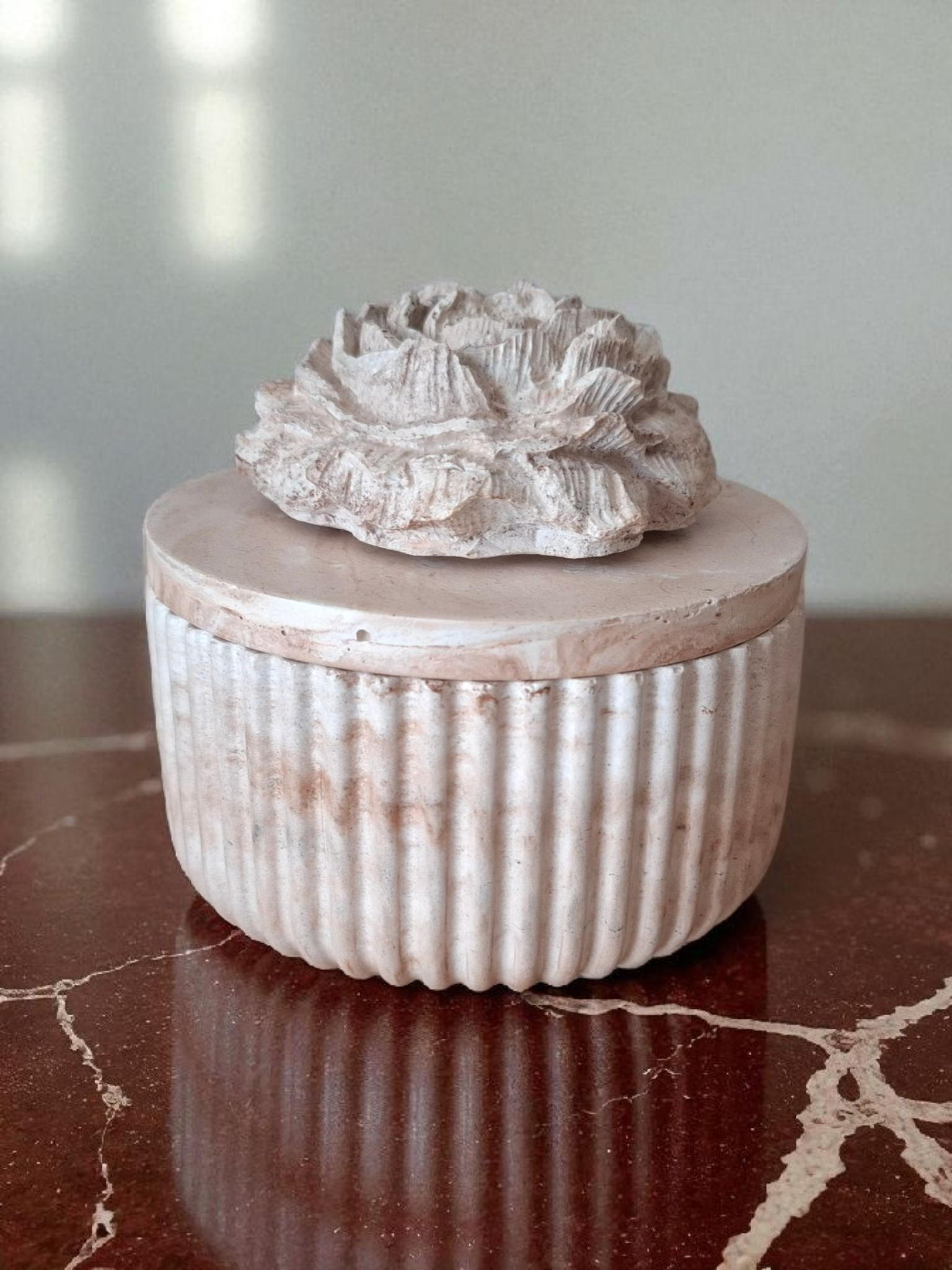 Eco-Friendly Soy Candle – Unique Gypsum Vessel Minimalist handmade candle in gypsum container, sustainable soy wax.