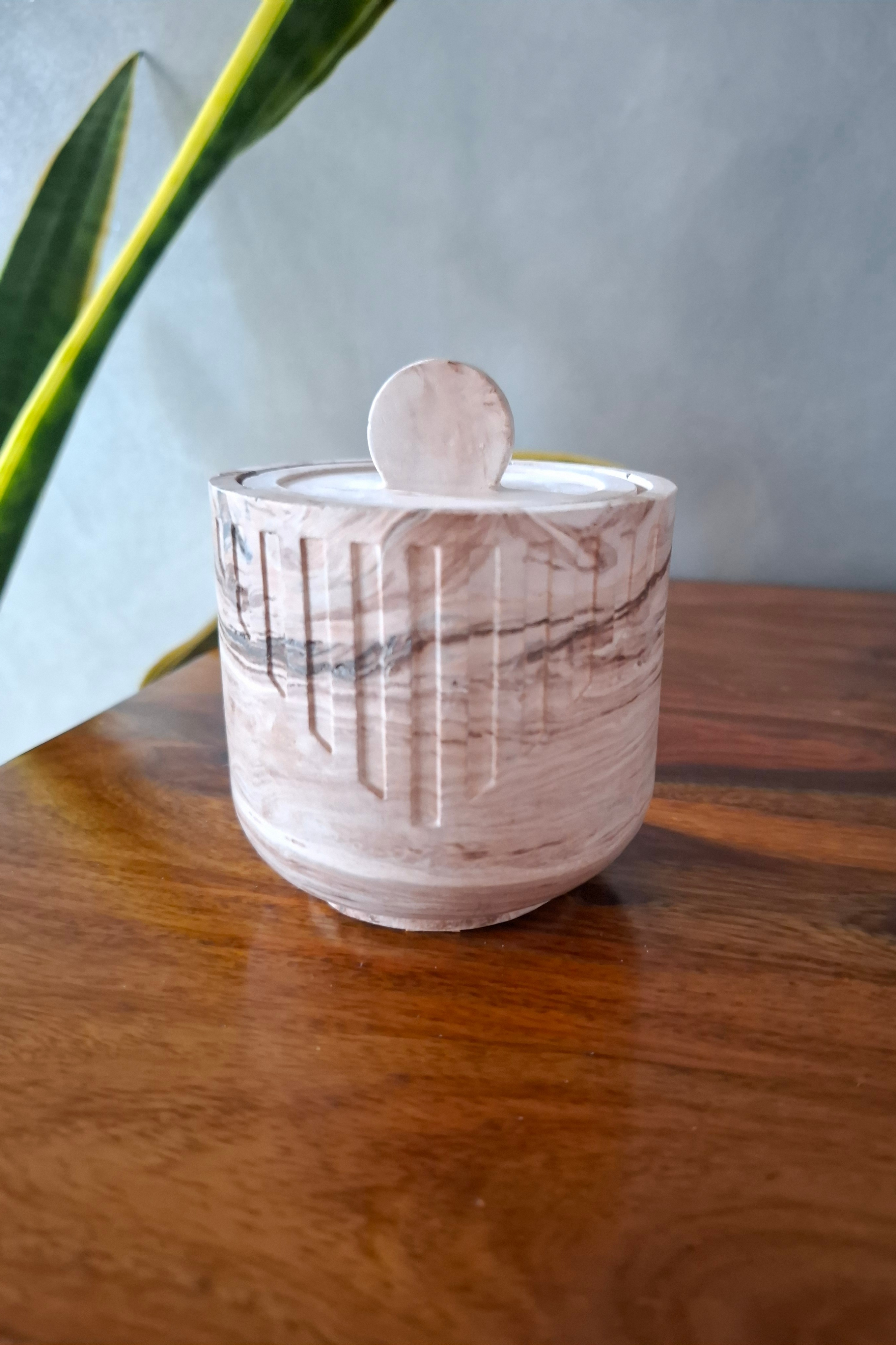 Eco-Friendly Soy Candle – Unique Gypsum Vessel Minimalist handmade candle in gypsum container, sustainable soy wax.